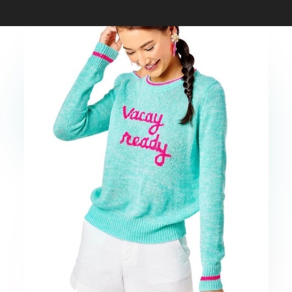 NWT Lilly Pulitzer Rollins Sweater Surf Blue Vacay Ready Intarsia SZ XL $138 - Picture 9 of 9